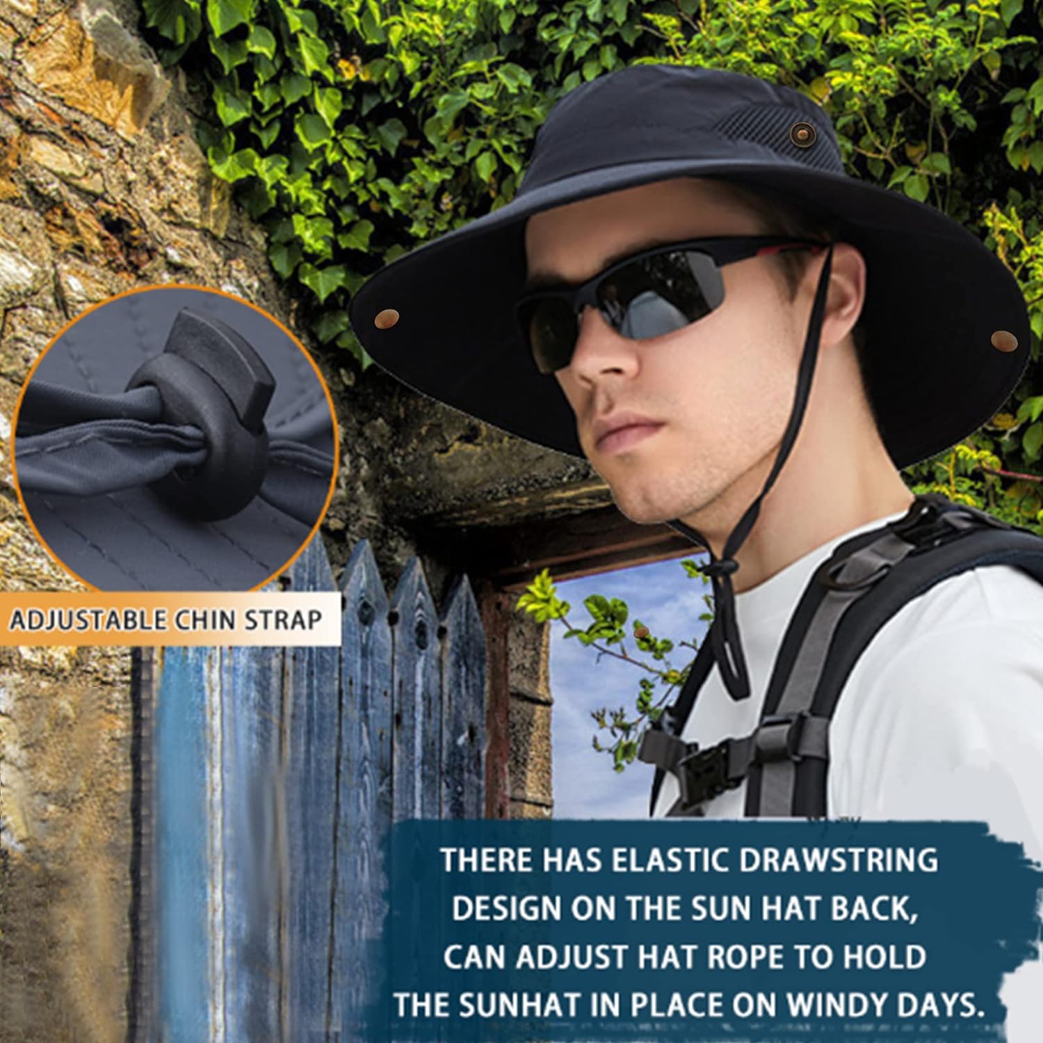ZOORON Sun Hat for Men Women, Wide Brim Bucket Hat UV Protection UPF50+ Waterproof Boonie Hat for Fishing Hiking Camping